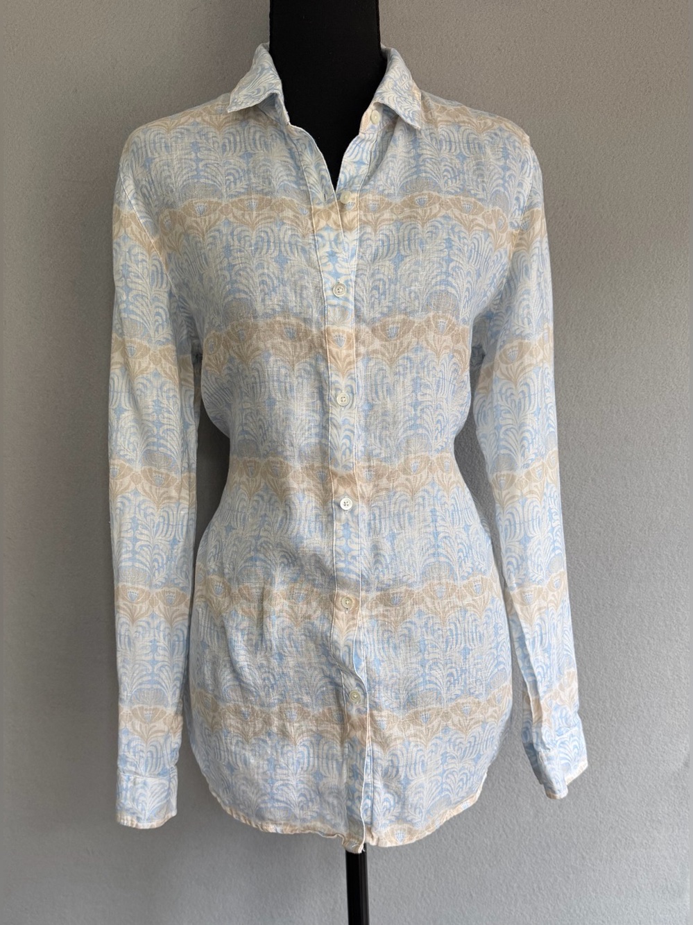 J. McLaughlin Lois Blouse Medium Women’s Print Boho 100% Linen Long Sleeve